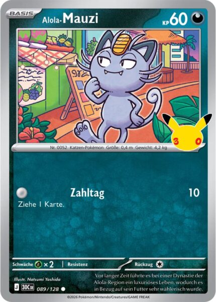 Alola-Mauzi-089-128-30C-30-Jahre-Jubiläum-30th-Celebration-Set-Erweiterung-Pokémon-Karte-Deutsch