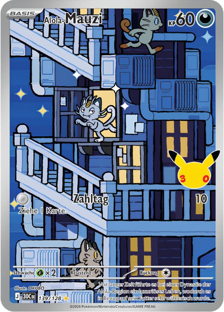 Alola-Mauzi-139-128-30C-30-Jahre-Jubiläum-30th-Celebration-Set-Erweiterung-Illustration-Rare-Pokémon-Karte-Deutsch
