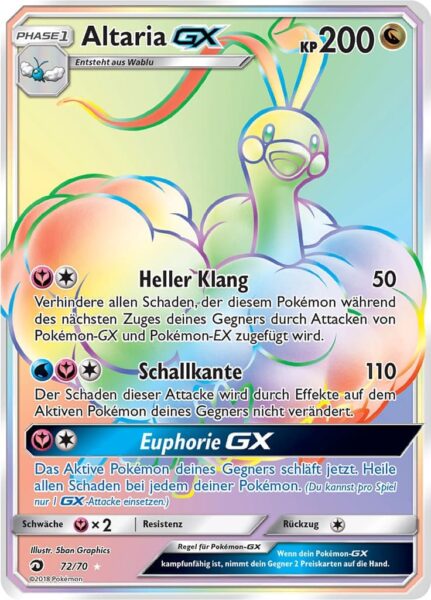 Altaria-GX-72-70-Majestät-der-Drachen-Rainbow-Rare-Pokémon-Karte-Deutsch-TCG-Sammelkartenspiel