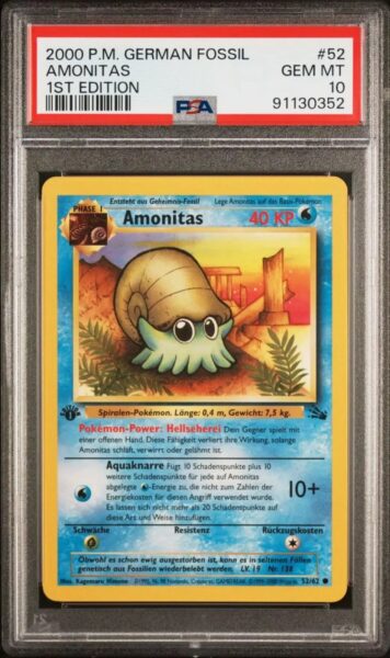 Amonitas-52-62-Fossil-Pokémon-Karte-1st-Edition-PSA-10-Deutsch