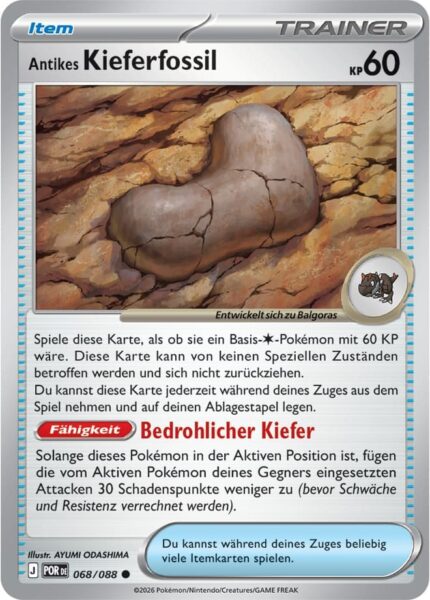Antikes-Kieferfossil-068-088-Optimale-Ordnung-Pokémon-Karte-Deutsch