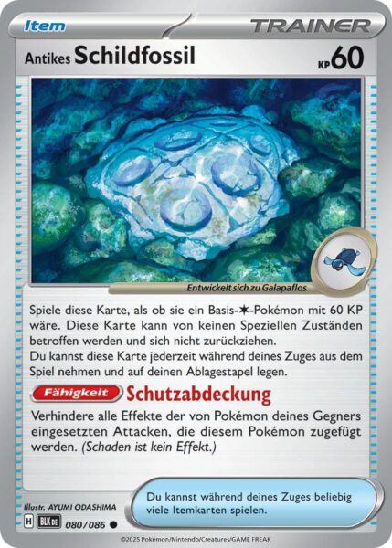 Antikes-Schildfossil-080-086-BLK-DE-Schwarze-Blitze-Pokémon-Karte-Karmesin-Purpur-Deutsch