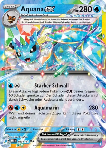 Aquana-ex-023-131-Prismatische-Entwicklungen-Pokémon-Karte-Deutsch-Karmesin-Purpur-TCG-Sammelkartenspiel