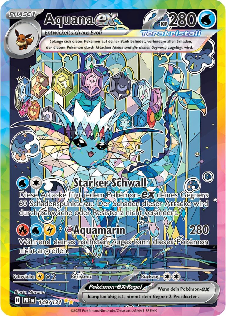 Aquana-ex-149-131-Prismatische-Entwicklungen-Secret-Special-Illustration-Rare-Pokémon-Karte-Deutsch-Karmesin-Purpur-TCG-Sammelkartenspiel