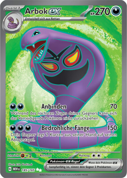 Arbok-ex-185-165-Pokémon-Karmesin-Purpur-151-MEW-DE-Full-Art-Vollbild-Pokémon-Karte-Karten-Deutsch