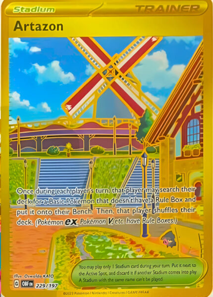 Carta Pokémon Artazon 229/197 - Llamas De Obsidiana - Hiperraro Oro, Arte Completo - Coleccionable