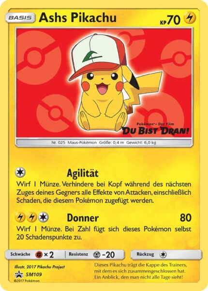 Ashs-Pikachu-SM109-Pokémon-Promo-Karte-Der-Film-Du-Bist-Dran-TCG-Sammelkartenspiel-2017