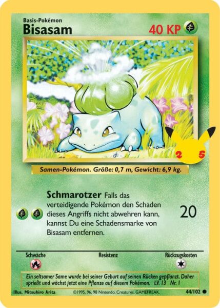 Bisasam-44-102-Basis-Set-Große-XXL-Jumbo-Pokémon-Karte-Erste-Partner-25-Jahre-Celebrations