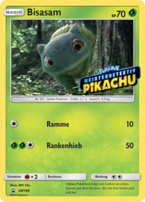 Bisasam_SM198_Meisterdetektiv-Pikachu_Pokémon-Promo-Karte_Deutsch