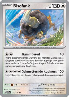 Bisofank-151-191-SSP-DE-Karmesin-Purpur-Stürmische-Funken-Pokémon-Karte-Deutsch-TCG