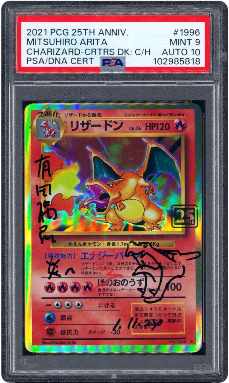 Charizard-25th-Anniversary-Corporate-Deck-PSA-9-Auto-Mitsuhiro-Arita-Pokémon-Karte
