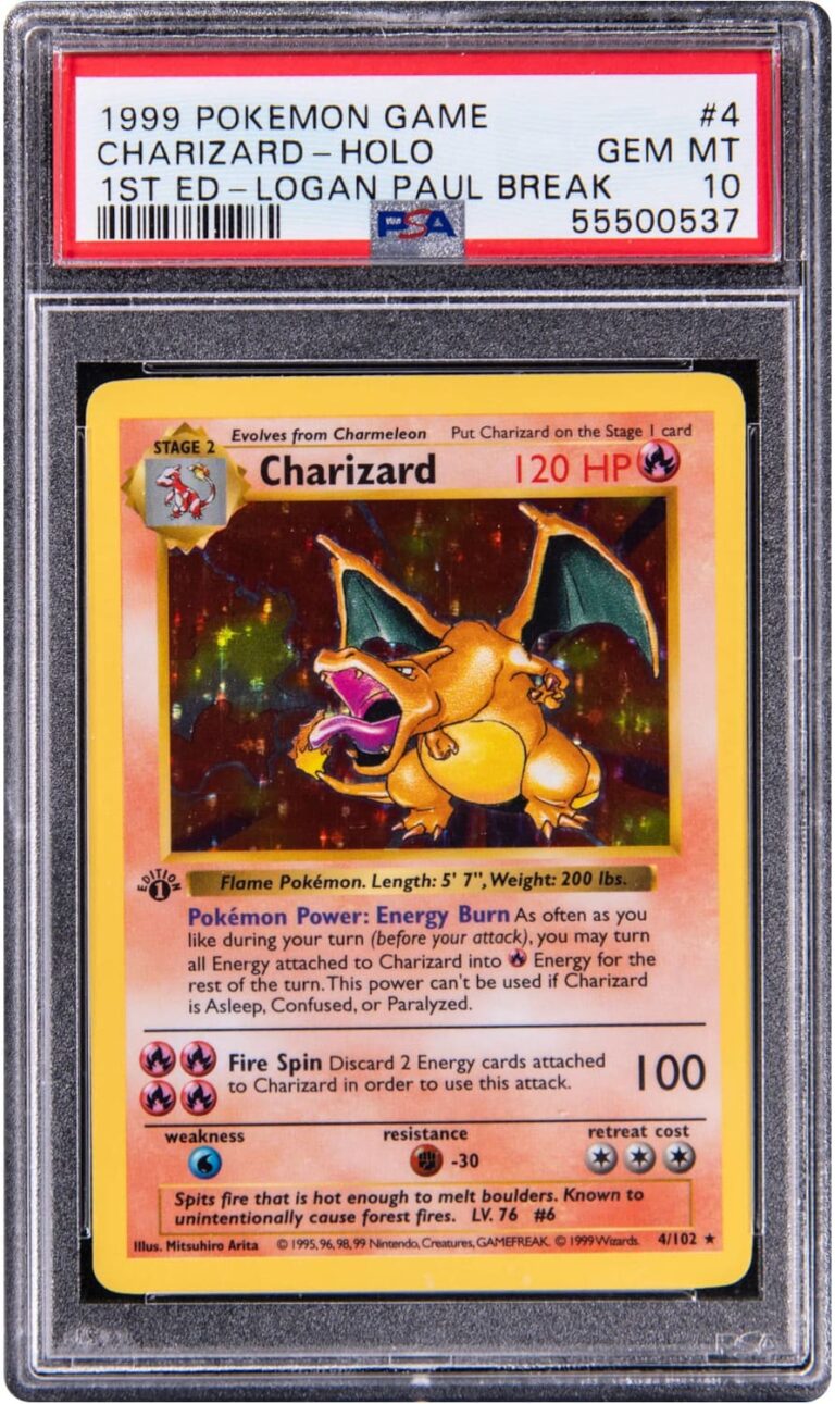 Charizard-Glurak-4-102-Base-Set-1st-Edition-Pokémon-Karte-Logan-Paul-Break-PSA-10