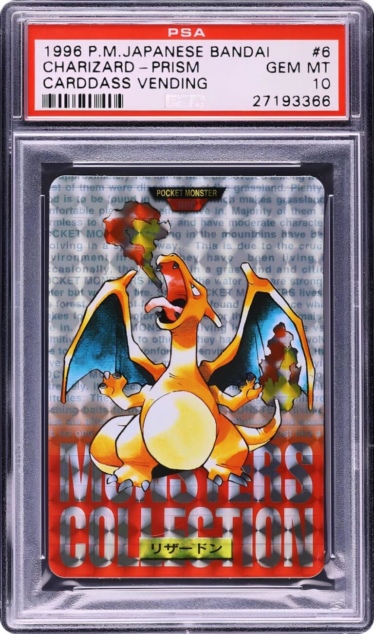 Charizard-No.006-Bandai-Carddass-Red-Card-Prism-Holo-1996-PSA-10-Pokémon-Karte