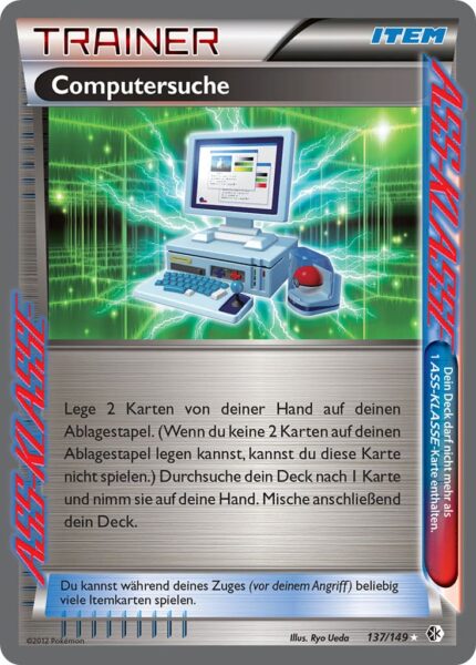 Computersuche_137-149_ASS-KLASSE-Trainer_Pokémon-Karte_Schwarz-Weiss-Überschrittene-Schwellen