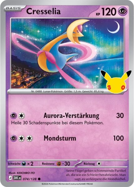 Cresselia-074-128-30C-30-Jahre-Jubiläum-30th-Celebration-Pokémon-Karte-Deutsch