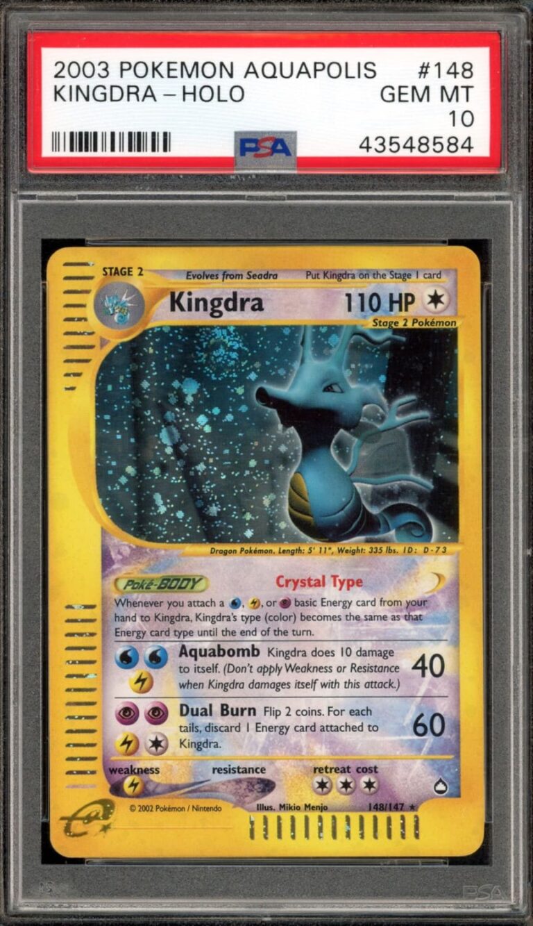 Crystal-Kingdra-Kristall-Seedraking-148-147-Aquapolis-Pokémon-Karte-Englisch-PSA-10