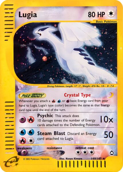 Crystal-Kristall-Lugia-149-147-Aquapolis-Holo-Pokémon-Karte-Englisch