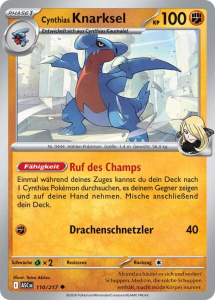 Cynthias-Knarksel-110-217-ASC-Erhabene-Helden-Pokémon-Karte-Deutsch