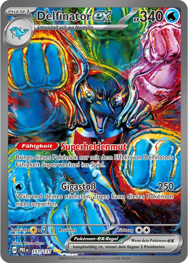 Delfinator-ex-151-131-Prismatische-Entwicklungen-Secret-Special-Illustration-Rare-Pokémon-Karte-Deutsch-Karmesin-Purpur-TCG-Sammelkartenspiel