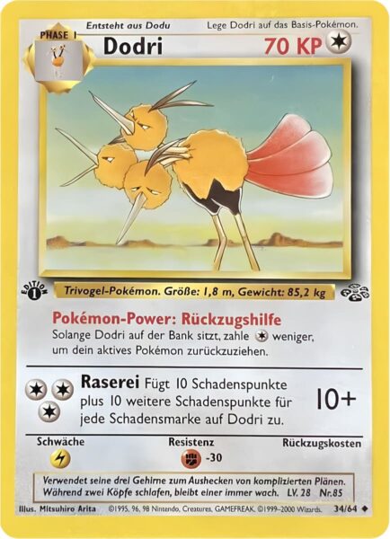 Dodri-34-64-Dschungel-1st-Edition-Pokemon-Karte-Deutsch-1999