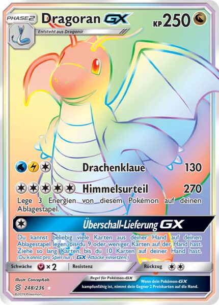 Dragoran-GX-248-236-Rainbow-Rare-Pokémon-Karte-Bund-der-Gleichgesinnten