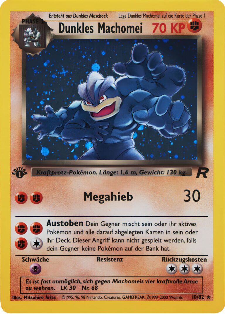 Dunkles-Machomei-10-82-Team-Rocket-1st-Edition-Pokemon-Karte-Deutsch-2000