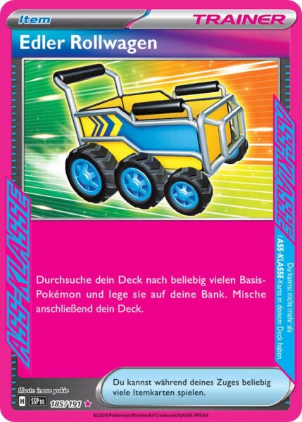 Edler-Rollwagen-185-191-SSP-DE-Karmesin-Purpur-Stürmische-Funken-ASS-KLASSE-Pokémon-Karte-Deutsch-TCG