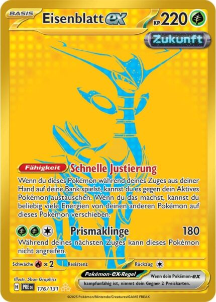 Eisenblatt-ex-176-131-Prismatische-Entwicklungen-Secret-Hyper-Rare-Gold-Pokémon-Karte-Deutsch-Karmesin-Purpur-TCG-Sammelkartenspiel