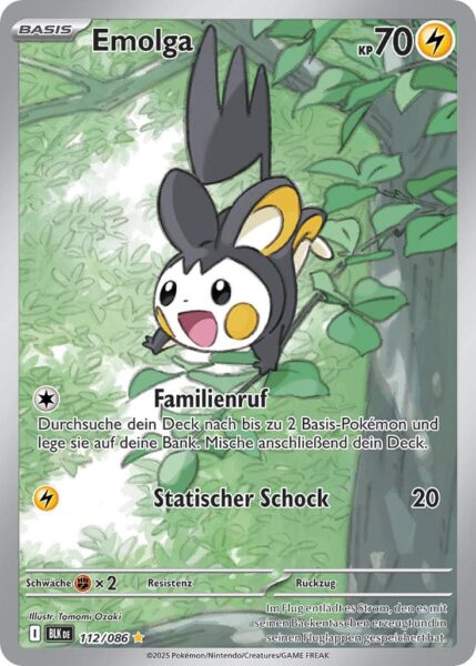 Emolga-112-086-BLK-DE-Schwarze-Blitze-Illustration-Rare-Pokémon-Karte-Karmesin-Purpur-Deutsch