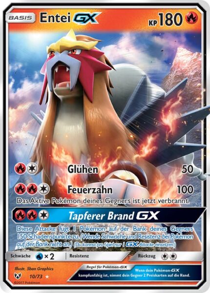 Entei-GX-10-73-Schimmernde-Legenden-Pokémon-Karte-Deutsch-TCG-Sammelkartenspiel