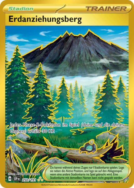 Erdanziehungsberg-250-191-SSP-DE-Karmesin-Purpur-Stürmische-Funken-Gold-Hyper-Rare-Pokémon-Karte-Deutsch-TCG