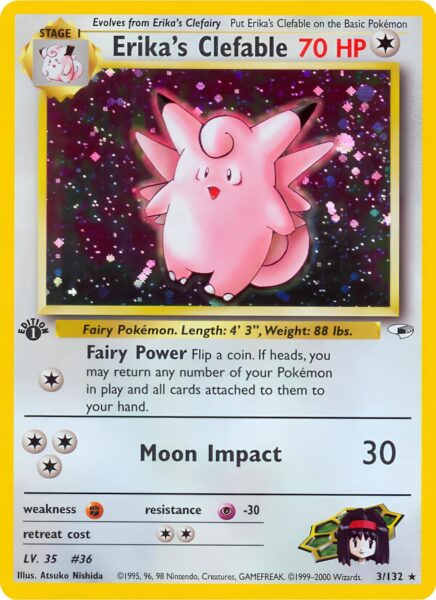 Erikas-Clefable-3-132-Gym-Heroes-Holo-Pokémon-Karte-Englisch-TCG-Sammelkartenspiel-2000-1st-Edition