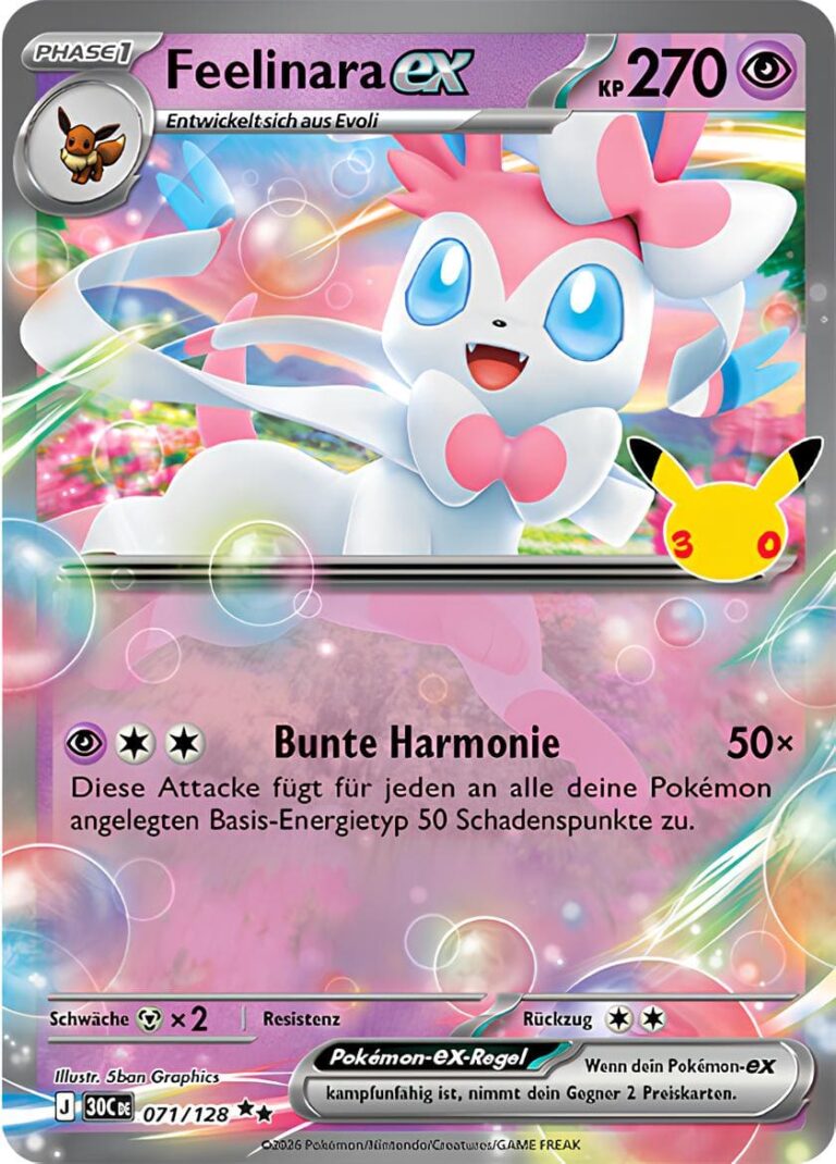 Feelinara-ex-071-128-30C-30-Jahre-Jubiläum-30th-Celebration-Set-Erweiterung-Pokémon-Karte-Deutsch