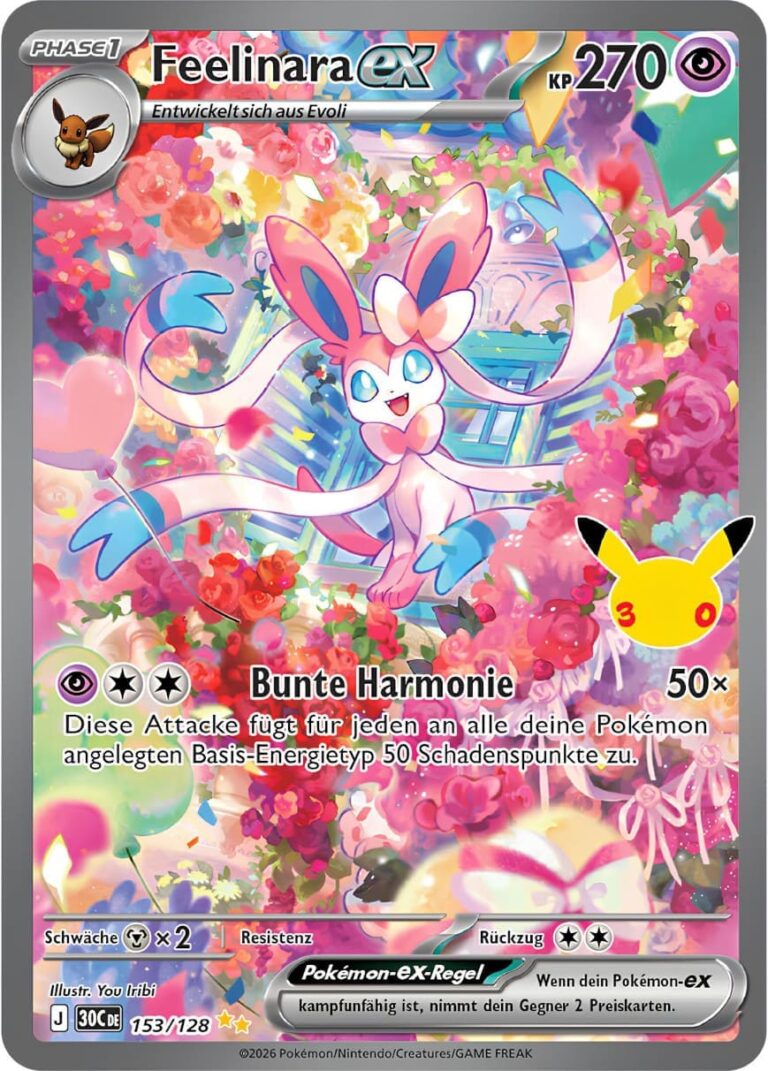Feelinara-ex-153-128-30C-30-Jahre-30th-Celebration-Special-Illustration-Rare-Pokémon-Karte-Deutsch