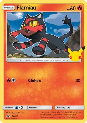 Flamiau-SM02-Große-XXL-Jumbo-Pokémon-Karte-Erste-Partner-25-Jahre-Celebrations