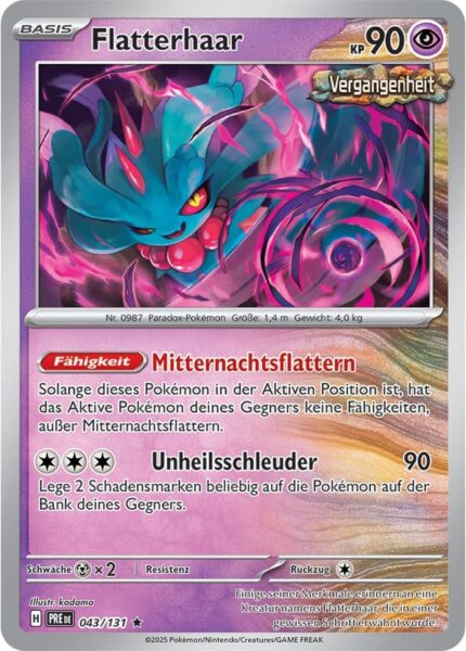 Flatterhaar-043-131-Prismatische-Entwicklungen-Pokémon-Karte-Deutsch-Karmesin-Purpur-TCG-Sammelkartenspiel