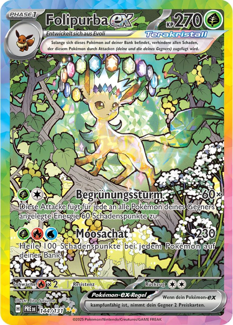 Folipurba-ex-144-131-Prismatische-Entwicklungen-Secret-Special-Illustration-Rare-Pokémon-Karte-Deutsch-Karmesin-Purpur-TCG-Sammelkartenspiel