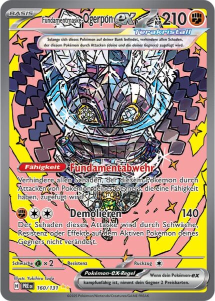 Fundamentmaske-Ogerpon-ex-160-131-Prismatische-Entwicklungen-Secret-Special-Illustration-Rare-Pokémon-Karte-Deutsch-Karmesin-Purpur-TCG-Sammelkartenspiel