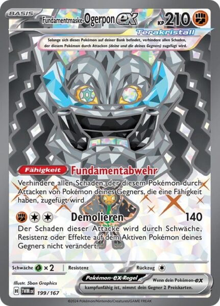 Fundamentmaske-Ogerpon-ex_199-167_TWM-DE_Maskerade-im-Zwielicht_Secret-Rare_Full-Art_Pokémon-Karte_Deutsch