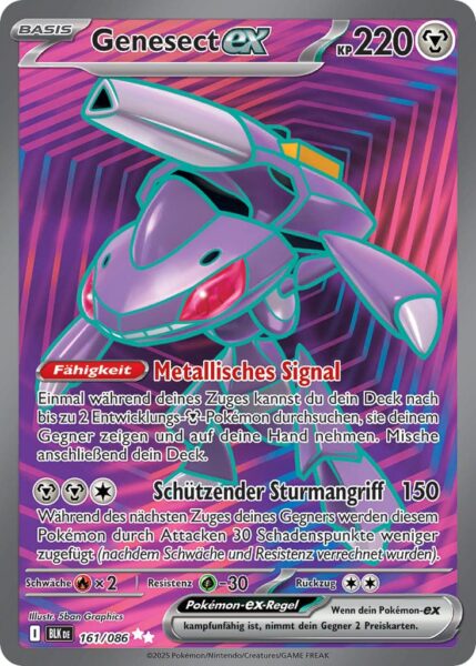 Genesect-ex-161-086-BLK-DE-Schwarze-Blitze-Full-Art-Pokémon-Karte-Karmesin-Purpur-Deutsch