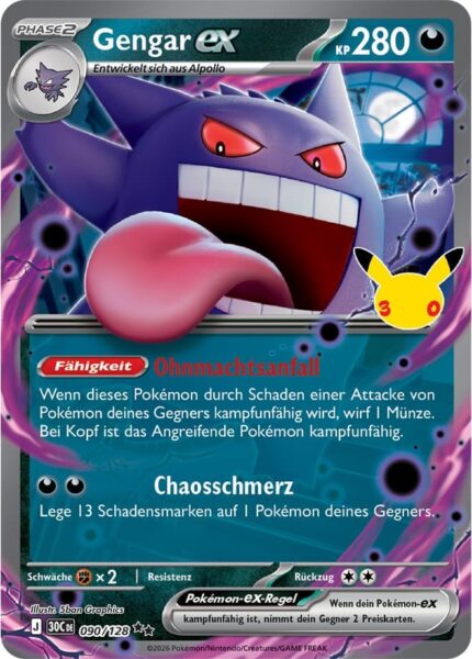 Gengar-ex-090-128-30C-30-Jahre-Jubiläum-30th-Celebration-Pokémon-Karte-Deutsch
