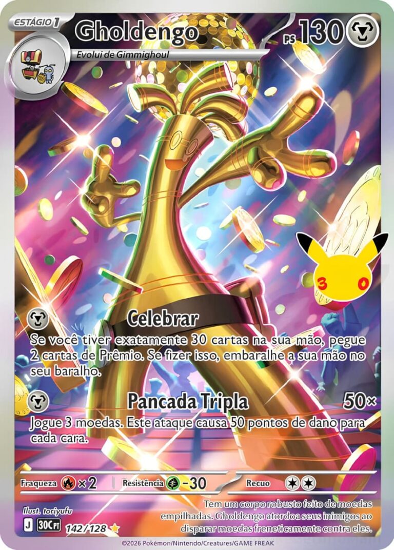 Gholdengo-Monetigo-142-128-30C-30-Jahre-30th-Celebration-Illustration-Rare-Pokémon-Karte-Portugal