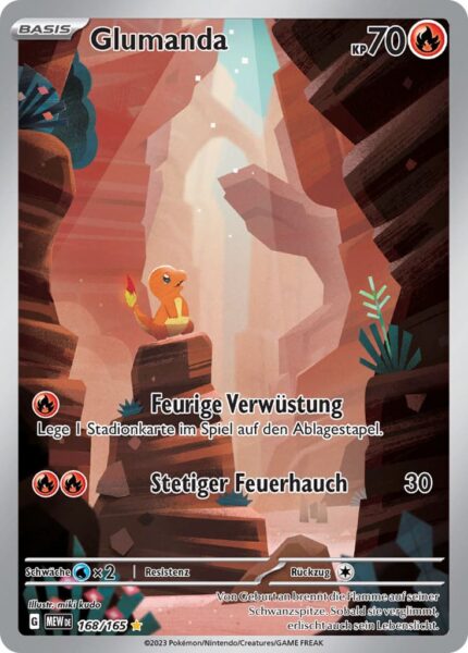 Glumanda-168-165-MEW-DE-Pokémon-151-Illustration-Rare-Karte-Karmesin-Purpur-TCG-Sammelkartenspiel-Deutsch