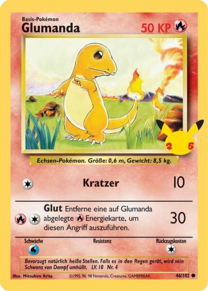 Glumanda-46-102-Große-XXL-Jumbo-Pokémon-Karte-Erste-Partner-25-Jahre-Celebrations