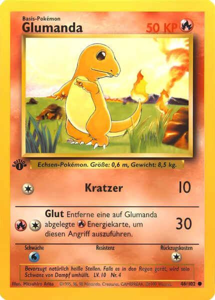 Glumanda_46-102_1st-Edition-Base-Set_Pokemon-Karte_Deutsch_1999-Sammelkartenspiel