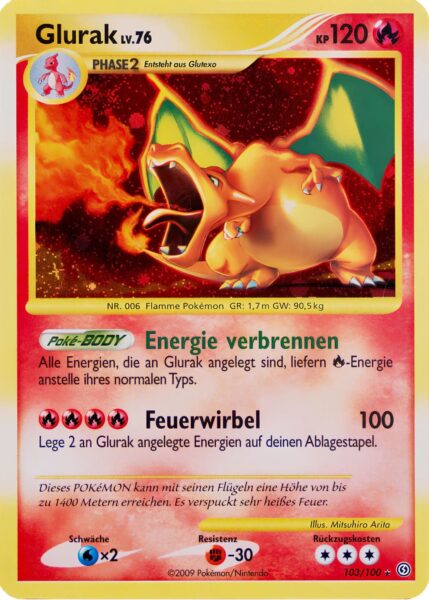 Glurak-103-100-Diamant-Perl-Sturmtief-Secret-Rare-Holo-Pokemon-Karte-TCG-2008-Sammelkartenspiel