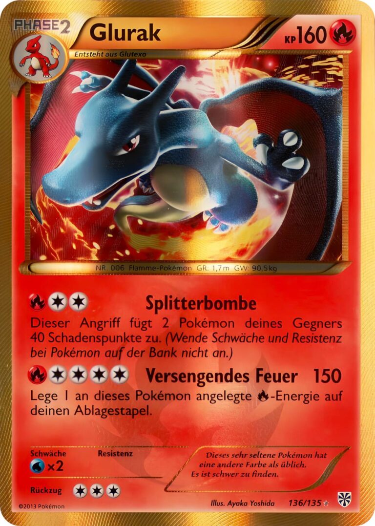 Glurak-136-135-Plasma-Sturm-Gold-Secret-Rare-Pokémon-Karte-Deutsch-2013