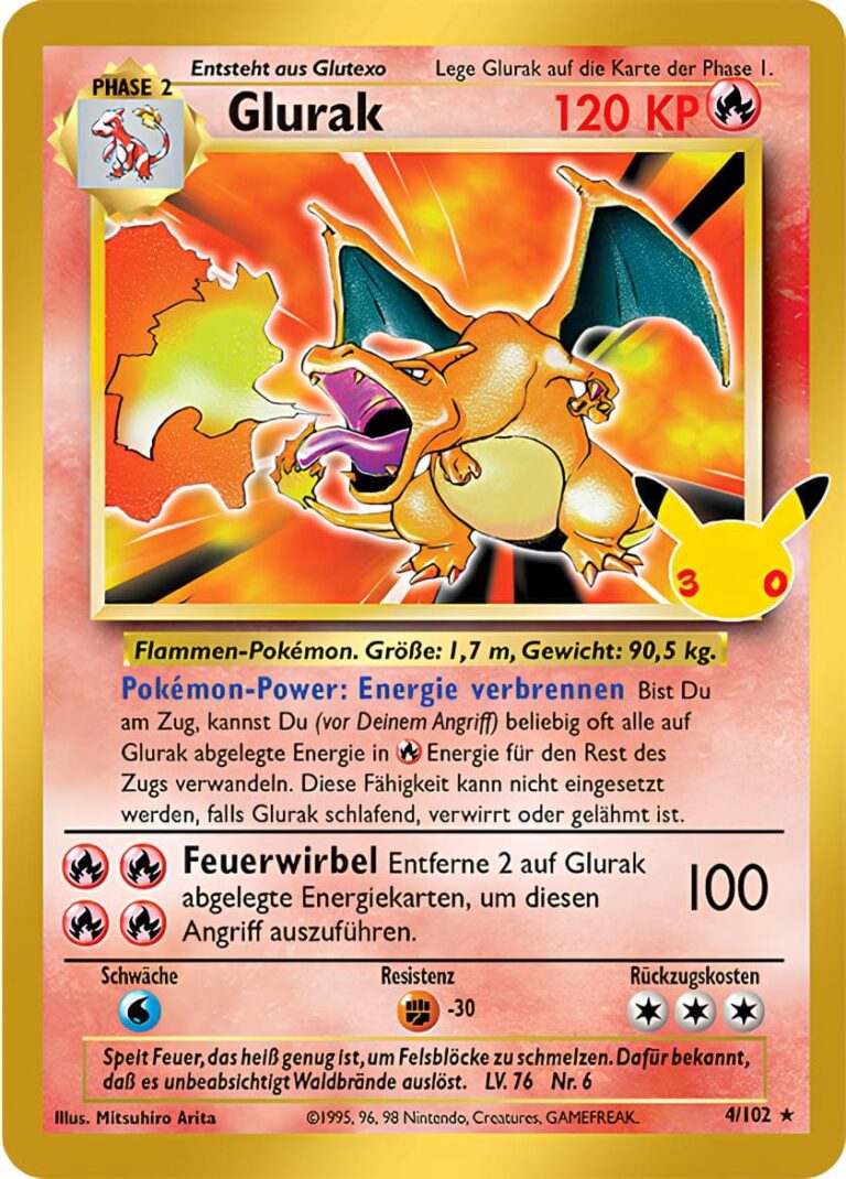 Glurak-4-102-30-Jahre-Jubiläum-Set-Erweiterung-Pokémon-Karte-Deutsch
