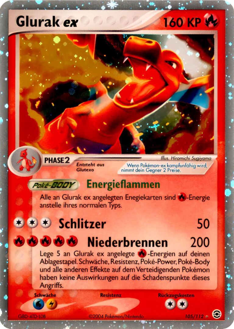 Glurak-ex-105-112-EX-Feuerrot-Blattgrün-Holo-Pokemon-Karte-Deutsch-2004