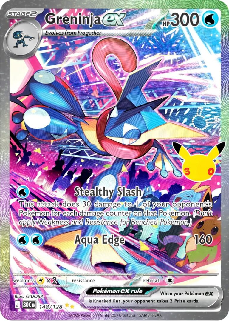 Greninja-Quajutsu-ex-148-128-30C-30-Jahre-30th-Celebration-Special-Illustration-Rare-Pokémon-Karte-Englisch